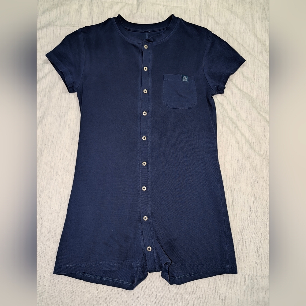Den Loungewear Navy Button-Up Short Sleeve Romper Union Suit Onesie